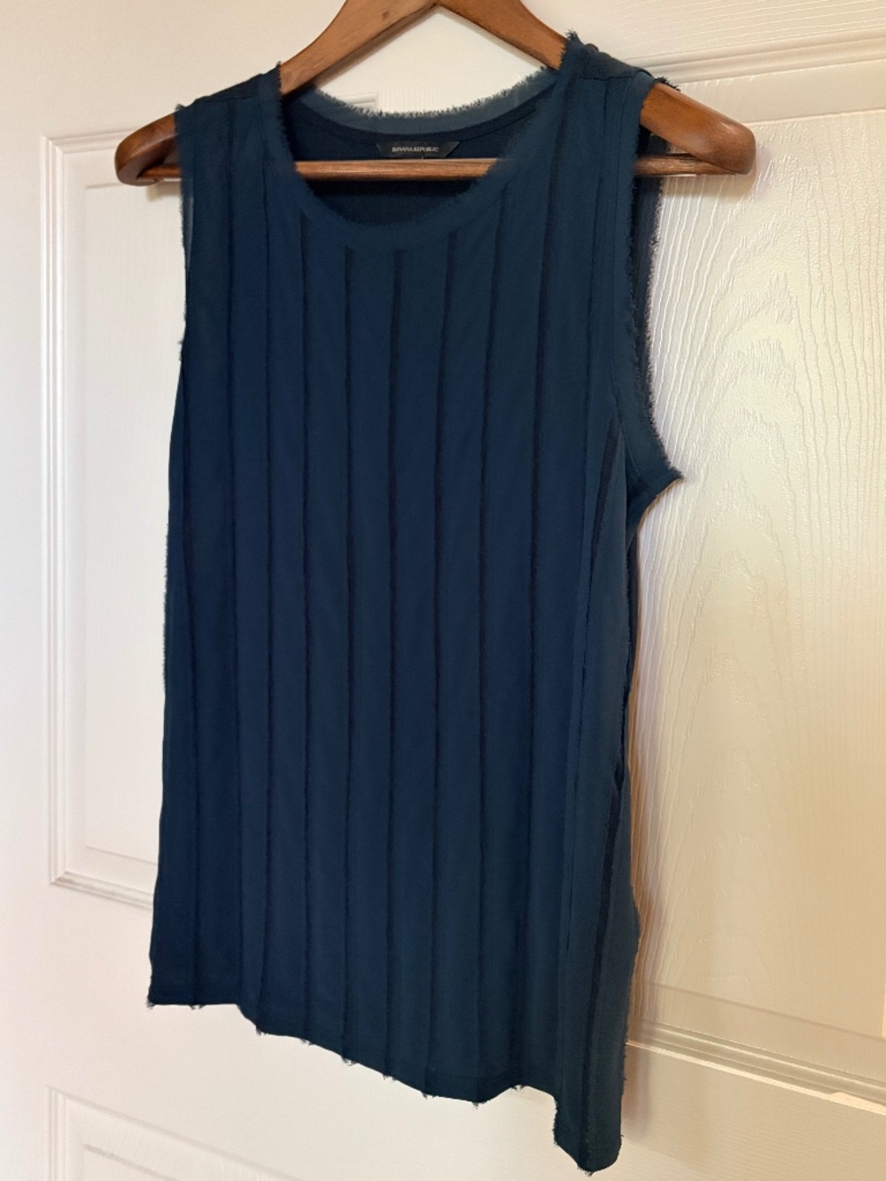 Textured striped tank top cami semi-sheer midnight navy blue mesh overlay
